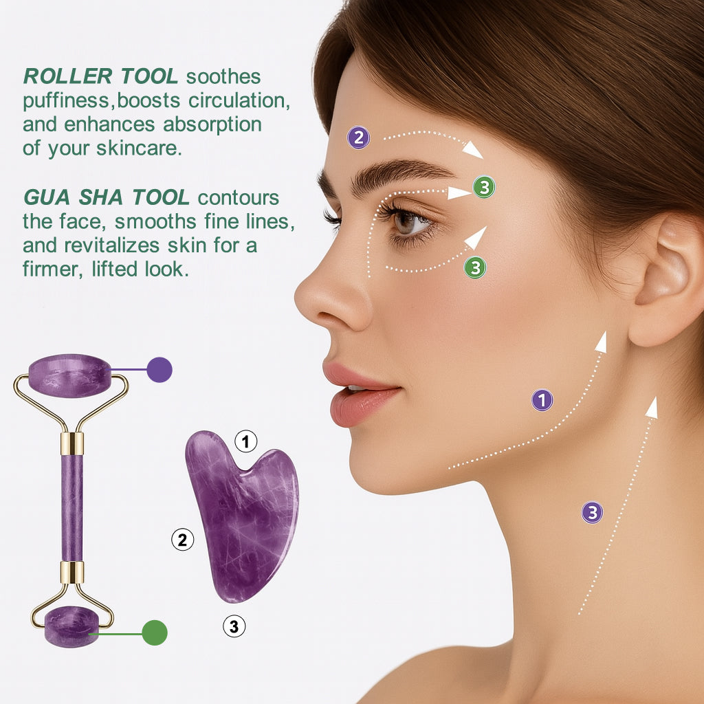 Arvoti Amethyst Gua Sha & Facial Roller Set