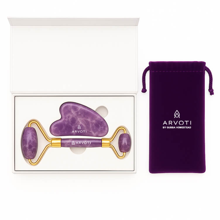 Arvoti Amethyst Gua Sha & Facial Roller Set