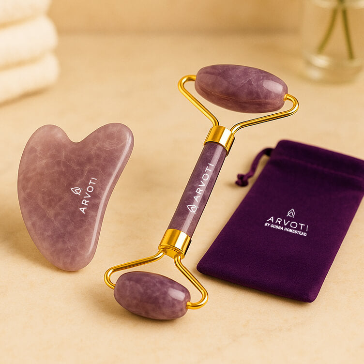 Arvoti Amethyst Gua Sha & Facial Roller Set