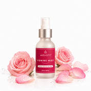 Arvoti Organic Rose Toner mist bottle mist formulated with hydrating aloe vera and witch hazel for a luxury anytime mist.